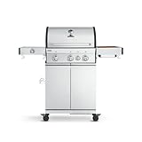 BURNHARD 3-Brenner Gasgrill FRED Deluxe 2023 inkl. Backburner, 900°C Infrarot-Keramikbrenner, Seitenkochfeld, Gusseisen-Grillrost, Grillabdeckung, Edelstahl Grillwagen + klappbare Seitentische
