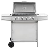 Gasgrill mit 6 Flammen, Holzkohlegrillwagen mit 3 Regale & Rädern, Großer Stauraum, Leicht zu bewegen, 112 x 54 x 98 cm Edelstahl Silbern