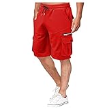 Cargo Short Herren Sommer Kurze Hose Outdoor Wanderhose Jogginghose mit Taschen Arbeitshosen Klassisch Cargohosen Bequeme Freizeithose Stretch Bermudashort Loose Fit Arbeitsshort(#B Red,XXL)