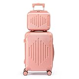 LALAHO Kofferset 2 teilig, Reisekoffer Set mit Kosmetikkoffer, Hartschalen Koffer Set aus ABS, Gepäckset mit Teleskopgriff, Handgepäck und Eckenschützern, Roségold