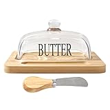 Butterdose mit Deckel, Butterdose mit Deckel für Arbeitsplatte - Butterdose mit Glocke aus gewölbtem Glas für Käse | Kuchen mit Deckel, Butterschale, Butterdose für Zuhause, Küche, ris