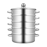Mantowarka, 5 Etagen Dampfkocher mit Glasdeckel, Dampfgarer Topf für Induktionsherd, 26cm
