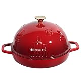 Flavehc Gusseisen-Brotofen mit Glockendeckel zum Backen – Rot emaillierter Dutch Oven mit Kuppeldeckel für Sauerteig – 5 qt