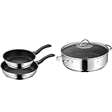 WMF Devil Pfannenset 2-teilig, Bratpfanne 28 cm + 24 cm, Pfanne Induktion, Cromargan Edelstahl beschichtet & Schmorpfanne 28cm Induktion, Schmortopf mit Deckel 5,0l, Cromargan Edelstahl beschichtet