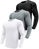 Herren 3er Pack Langarmshirt T-Shirts, UPF 50+ UV Schnelltrocknend Funktionsshirt Laufshirts, Atmungsaktiv Langarm Sportshirt Gym Outdoor Workout Fitness Oberteil Black/White/Grey-3P01-XL
