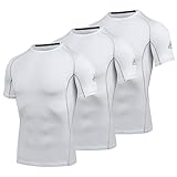 AMZSPORT Herren Kompressionsshirt Kurzarm Funktionsshirts Cool Dry Training Running Top, 3Weiß-L