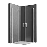 Duschkabine Eckeinstieg 80x90 cm Dusche Falttür 180º Duschabtrennung aus 6 mm NANO-Glas Duschkabine Scharniertür, Kann auf Einer Duschwanne oder Direkt auf Dem Boden Montiert Werden,Höhe 195cm