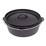 Dutch Oven aus Gusseisen 5,75 Liter - ohne Füße - inkl. Deckelheber und Topfständer - emalliert und muss nicht mehr eingebrannt werden - Feuertopf, Raketenofen, Schmortopf, Gulaschkessel