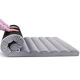 MeMoreCool Aufrollbare Bodenmatratze, Faltbare Futon Matratze, Schwamm mit Hoher Dichte Klappmatratze, Gästematratze, Reisen, Autozelt, 10cm Dick, 200x90cm, Graue Welle