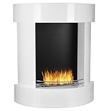 Ethanol Kamin weiß freistehend 110 cm hoch | Bioethanol Standkamin halbkreisförmig mit 2,5 l Edelstahl-Brenner | Dekokamin ohne Rauch & Schornstein | Hochglanz-Optik