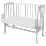 Waldin Beistellbett mit Matratze, höhen-verstellbar, Holz weiß lackiert,Große Liegefläche 90x55cm