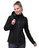 33,000ft Damen Softshelljacke Wasserdichte Winddichte Funktionsjacke Atmungsaktive Übergangsjacke Leichte Fahhradjacke mit Kapuze Windbreaker zum Laufen, Radfahren, Wandern, Schwarz 48