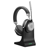 Wantek Wireless Business Headset mit Noise-Cancelling Mikrofon & Ladestation – Bluetooth 5.3 & 2.4GHz Dual-Modus 45h HiFi-Sound (40mm/116dB) + IPX4 Schweißschutz für Homeoffice/PC/PS5