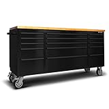 Ondis24 Werkstattwagen Werkzeugwagen schwarz mit 15 Leichtlaufschubladen & Massivholzarbeitsplatte, Lenkrollen, fahrbare Werkbank, unbestückt, abschließbar