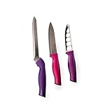 Tupperware Messer Set Essential Serie (3) Brotmesser Violett + Küchenmesser Pink + Käsemesser Lila (inkl. Eidgenossen Plus 350 ml)