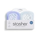 Stasher Silikonbeutel für Lebensmittel, 2er Set Pocket (transparent+lavender) | wiederverwendbare Gefrierbeutel | abwaschbarer Zip Beutel | 11,5 x 8,5 x 1,9 cm / 118 ml