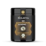 BIO Honig (Roh) mit Schwarzkümmel - direkt vom Imker aus Hessen - im MIRON Violettglas - laborgeprüft und in Deutschland hergestellt - naturreiner roher Honig mit Schwarzkümmel 250 g von BIOLAVIVA