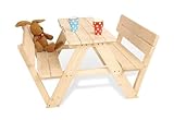 PINOLINO Kindersitzgarnitur Nicki für 4 mit Lehne, aus massivem Holz, 2 Bänke mit Rückenlehne, 1 Tisch, empfohlen ab 2 Jahren, Natur