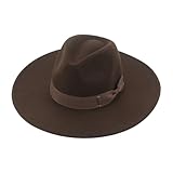WUFANGBU Fedora Trilby Filzhut Hut Schleife Zylinder Einfarbiger Jazzhut Flacher Krempe Filzhut M(56-58Cm) Kaffee