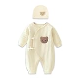 1 Pack Baby Bodysuit, 1-3 Months Neugeborenes Baby warme Baumwolle Bodysuit mit Hut, 100% Baumwolle Kleinkind Homewear verdickt Frühling und Herbst Kleidung (Beige, 1-3 Months)