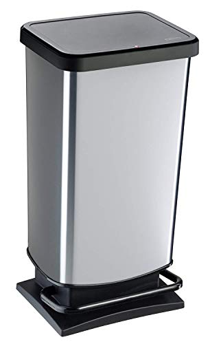 Rotho Paso Mülleimer 40l mit Pedal und Deckel, Kunststoff (PP) BPA-frei, silber metallic, 40 Liter (35,3 x 29,5 x 67,6 cm)