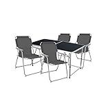 Mojawo 5tlg. Campingmöbel Set Alu 120x60x58/70cm 1x XXL Campingtisch Black Edition mit Tragegriff + 4 Campingstühle anthrazit Stoff Oxfort