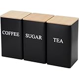 Rixotix Schwarzes Keramikdosen-Set für Tee, Kaffee und Zucker, 85 mm x 150 mm, elegantes und modernes Design, luftdichte Dichtungen für Frische für Küchen und Cafés, stilvolle und funktionale