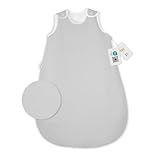 Ehrenkind® Babyschlafsack | Schlafsack Rund 2.5 TOG | Bio-Baumwolle | Ganzjahres Schlafsack Baby Gr. 50/56 Farbe Hellgrau | Oeko-Tex | Schlafsack winter und Sommer Schlafsack Kinder