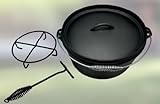 Dutch Oven 7,5 l – Robuster Gusseisen-Topf, Vorbehandelt, Ideal zum Kochen über Feuer, Inkl. Deckelheber und Untersetzer, 33x36x17,5 cm, Perfekt für Outdoor-Camping und BBQ