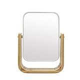 PARSA Beauty Kosmetikspiegel Bambus 12 x 18 cm – Kleiner Spiegel doppelseitig – normal und mit 5-Fach Vergrößerungsspiegel – Standspiegel klein – Rasierspiegel – Spiegel schminken – Tischspiegel