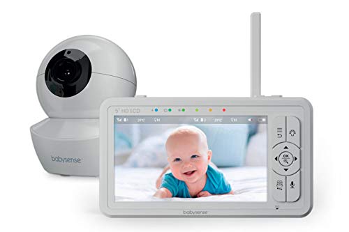 Babysense 5' HD-Babyphone mit Kamera und Audio, Fernbedienung Schwenk- und Neigefunktion, Verstellbares Nachtlicht, Lange Reichweite, Zwei-Wege-Audio, 4-facher Zoom, Nachtsicht, 4000mAh Akku