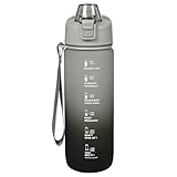 Trinkflasche 750ml – Faltbare Sportflasche mit Halter & Fruchtsieb – Auslaufsicher, BPA-frei, mit Zeitmarkierung & Motivation – Fahrrad Trinkflasche für kohlensäurehaltige Getränke & Fitnessstudio