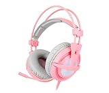 Sades A6 USB Gaming Headset 7.1 Surround Sound PC Headphones Gaming mit Mikrofon mit Geräuschunterdrückung, LED-Lichter für Laptop, Computer und Konsolen (Rosa [Angel Edition])