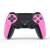 NK Wireless Controller für PS4 / PS3 / PC/Mobile - Wireless Controller mit Dualshock, 6-Achsen-Erkennungsfunktion, LED-Licht, Touchpanel, Kopfhörerbuchse, inkl. Ladekabel - Pink