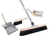 BawiTec Profi Kehrbesen Set Kehrset XL Besen 60cm Saalbesen #0715 inkl. Metall-Teleskopstiel verstellbar,Handfeger 28cm,Metall-Kehrschaufel mit Holzgriff,stabil robust,feine weiche Kunsthaar-Borsten