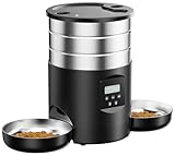 Futterautomat Katze 2 Näpfe Katzenfutter Automat: Edelstahl Futterspender Katze Programmierbarem Timer - 5L Hund Futterautomaten - Trockenfutterspender Zwei Stromquellen - für Klein/Mittlere Haustiere