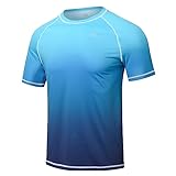 Huayuzh Herren UV Shirt Rashguard T-Shirt Schwimm Shirt Schnelltrocknend Leicht Atmungsaktiv Surfen Angeln Wandern Top Verlaufsfarbe Blau XL