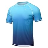 Huayuzh Herren UV Shirt Rashguard T-Shirt Schwimm Shirt Schnelltrocknend Leicht Atmungsaktiv Surfen Angeln Wandern Top Verlaufsfarbe Blau XL