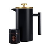 French Press 1 Liter, Edelstahl Kaffeemaschine, Oppelwandige Lsolierte Kaffeefilter, Vierfache Filterung, 3 Stunden Wärmespeicherung, kaffeefilter mit 100ml Kaffeedose für Kaffeeliebhaber-Schwarz