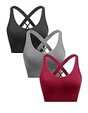 ANGOOL Sport BH Damen ohne Bügel Push Up BH Starker Halt Sport Bustier Damen Gepolstert Crossback Seamless Yoga Joggen Gym Sports Bra, Schwarz+Grau+Weinrot, M