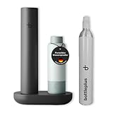 BottlePlus 100% Plastikfrei Wassersprudler To Go - bis zu 6L Sprudelwasser Unterwegs - Spark Set Sprudler Auffüllstation + 600ml Metalflasche Carbonator