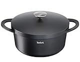 TEFAL TRATTORIA E21846 Schmortopf 24 cm | Aluguss | Gussdeckel | Antihaft-Beschichtung | gute Wärmespeicherung | Schmorgerichte | Silikon Griffschutz | Bratentopf | induktionsgeeignet, Schwarz