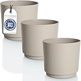 idea-station MATA Blumentopf Set 3 x 14.5 cm - 1.8 Liter - beige - bruchsichere Blumentöpfe aus Plastik für verschiedenste Pflanzen, Blumen - Matte Übertöpfe für innen und außen