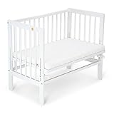 FabiMax Baby Beistellbett Anstellbett Basic stufenlos höhenverstellbar mit Matratze Comfort, Buche Massivholz, weiß lackiert