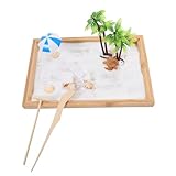 CLISPEED Meditations Sandspielset Ocean Scene mit Holztablett Dekoratives Mini Strand Sandbox Stressreduzierendes Zen Garten für Zuhause und Büro Meeresfigur
