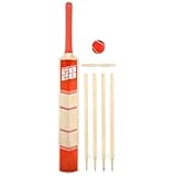 PowerPlay BG889 Deluxe Cricket Set with Cricket Bat, Ball, 4 Stumps, Bails and Bag, Size 5 Bat, red