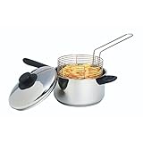 KitchenCraft Großer Frittiertopf mit Korb und Deckel, 20 cm, Edelstahl, Silber