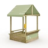 Wickey Sandkasten Dinky mit pastellgrünem Dach - Sandbox 113 x 113 x 28 cm - imprägniertes Massivholz inklusive Picnicktisch