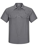 Outdoor Ventures Herren Hemd Kurzarm UV Schutz Freizeithemd Wasserdicht Schnelltrocknendes Funktionshemd zum Wandern, Angeln, Reise,Safari Grau XL
