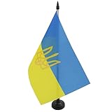 AZ FLAG - Tischflagge Ukraine Mit Waffen - 21x14 cm - Ukrainische Tischfahne 14 x 21 Cm - Flaggen